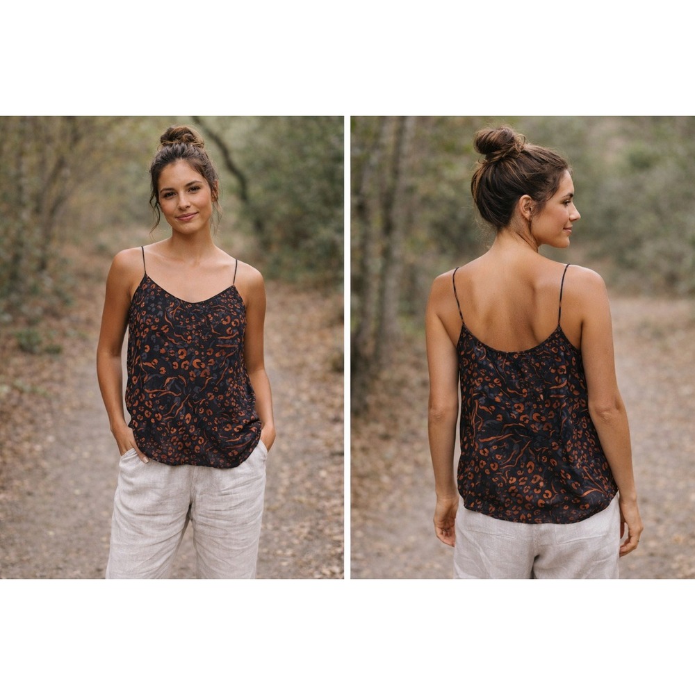Nine West Women's Camisole Top Size M dark Leopard Print Silk Blend 90s inspired